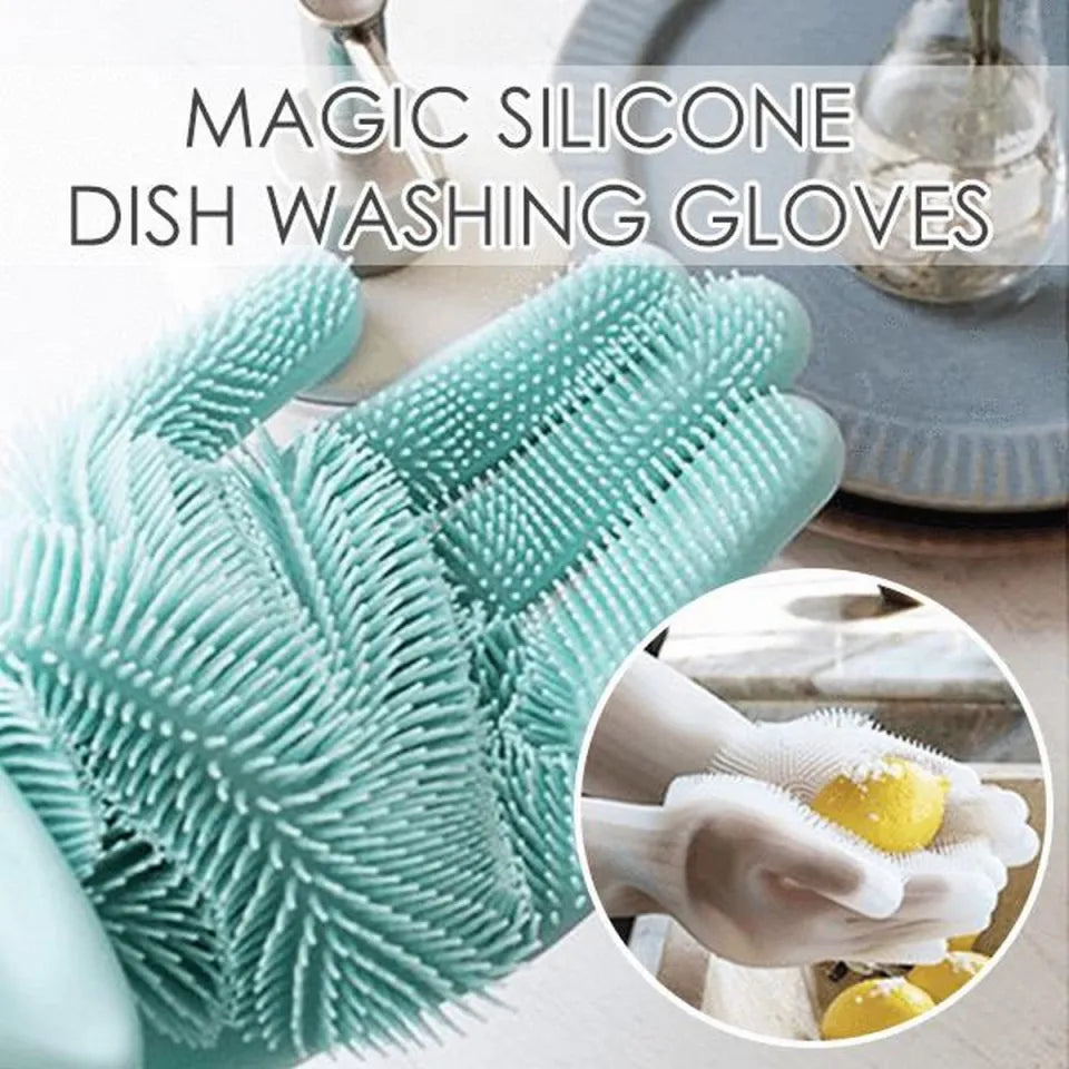 Dish Washing Gloves, Reusable Magic Silicon Dishwashing Gloves,