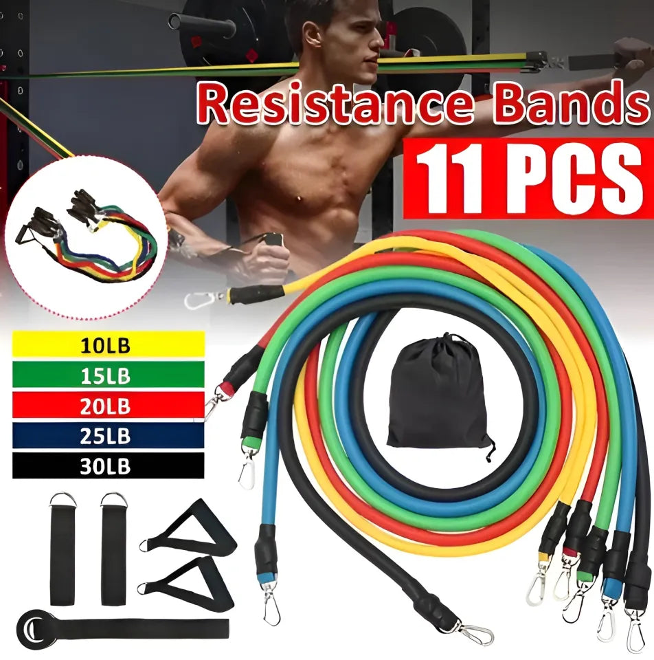 11 PCS Latex Resistance Band Set Yoga Pilates Abs Exercise Fitness